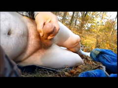Pale uncut cock cums outdoors